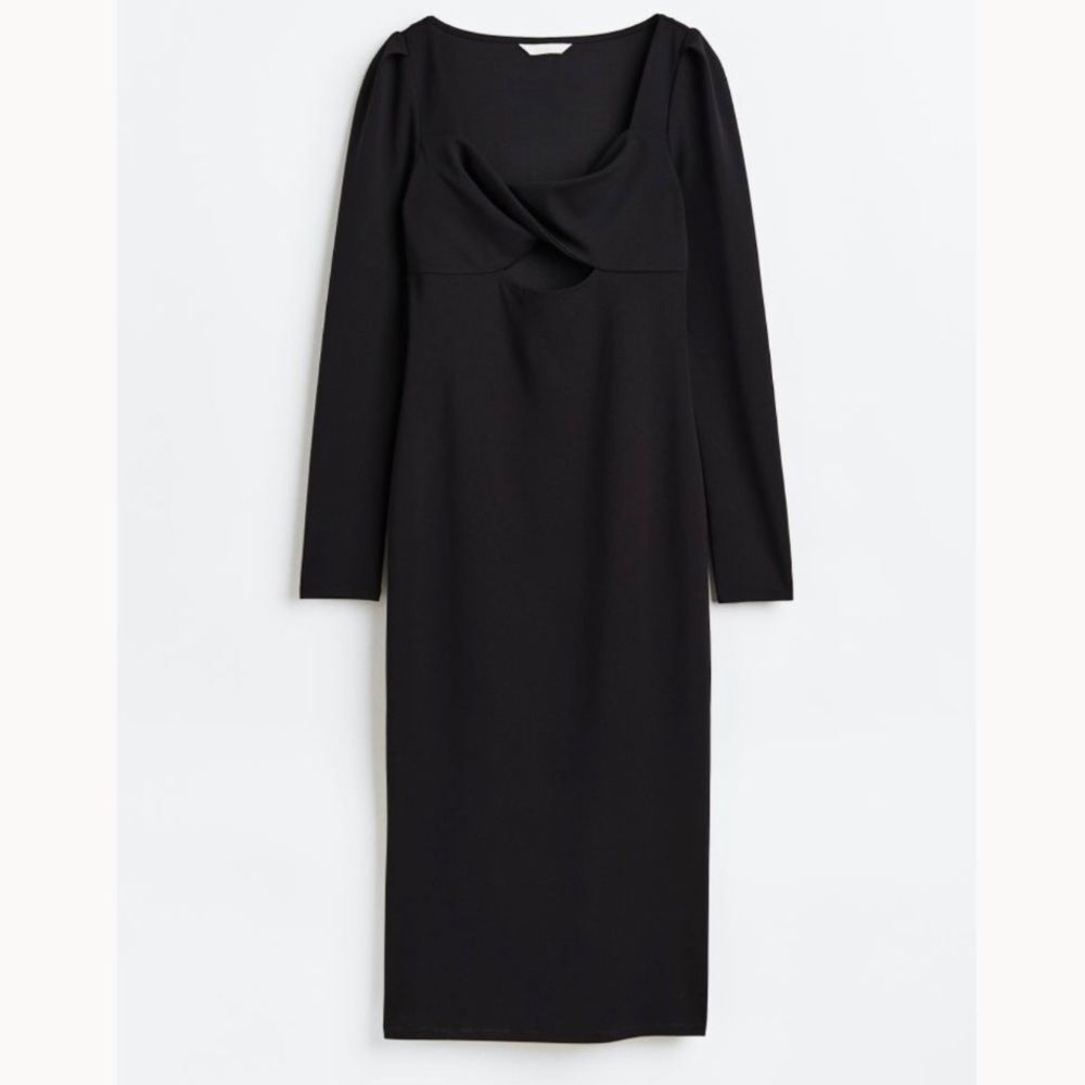 NEW H&M black cut out long sleeve bodycon midi dress women’s size medium